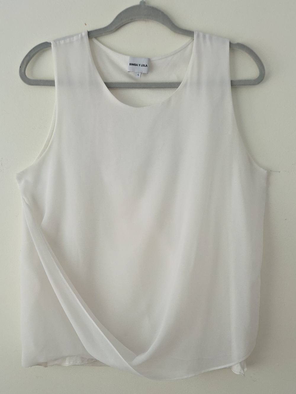 Bimba y Lola White Draped Front Layered Sleeveless Tank Top L